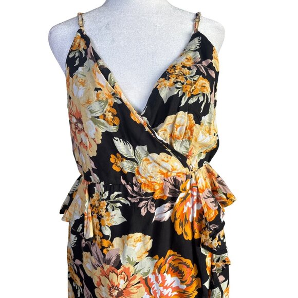 BARDOT Dress Black‎ Hi-lo Hem Spaghetti Strap Midi Party Faux Wrap Flounce Small - Picture 2 of 13